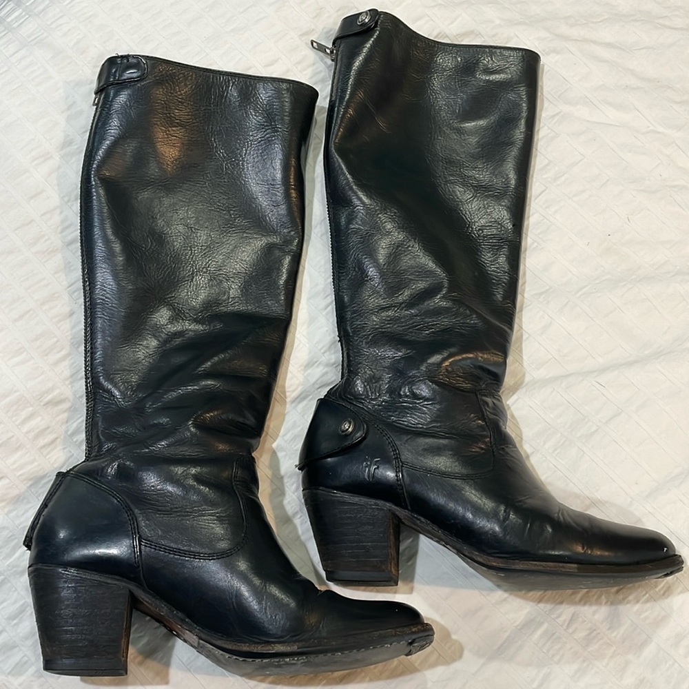 Frye Jackie Tall Black Leather Zip Riding Boot, Women’s US 6.5 - Picture 5 of 8